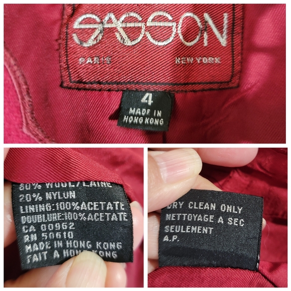 Vtg SASSON Paris Red Wool Blend Open Front Blazer Sz 4 Office Career Corporate - Picture 11 of 12